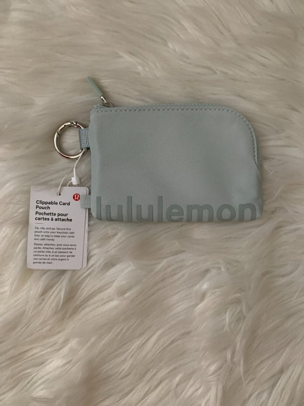LULULEMON Clippable Card Pouch Key Ring in Pelican/Jade Grey